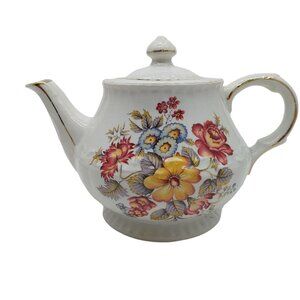 Wood & Sons Ellgreave Ironstone Teapot White Rex Yellow Blue England